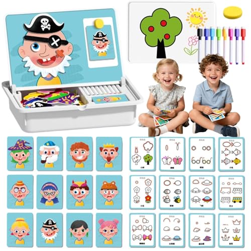 Magnetisches Puzzle zum Anziehen von Gesichtern, doppelseitiges Lernspielzeug für Kinder im Vorschulalter, über 1000 einzigartige Looks, fördert die Kreativität (A) von Generisch