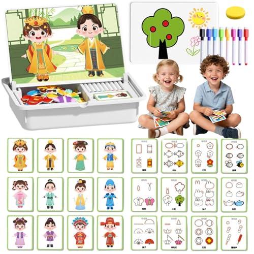 Magnetisches Puzzle zum Anziehen von Gesichtern, doppelseitiges Lernspielzeug für Kinder im Vorschulalter, über 1000 einzigartige Looks, fördert die Kreativität (C) von Generisch