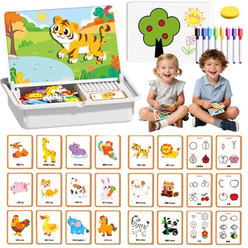 Magnetisches Puzzle zum Anziehen von Gesichtern, doppelseitiges Lernspielzeug für Kinder im Vorschulalter, über 1000 einzigartige Looks, fördert die Kreativität (F) von Generisch
