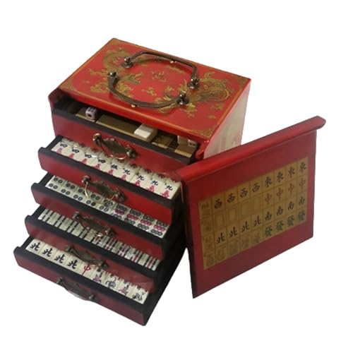 Mahjong Set Vintage & Luxus Komplett 144 Fliesen Traditionelles Chinesisches Tragbares Spiel für Familienfeiern von Generisch