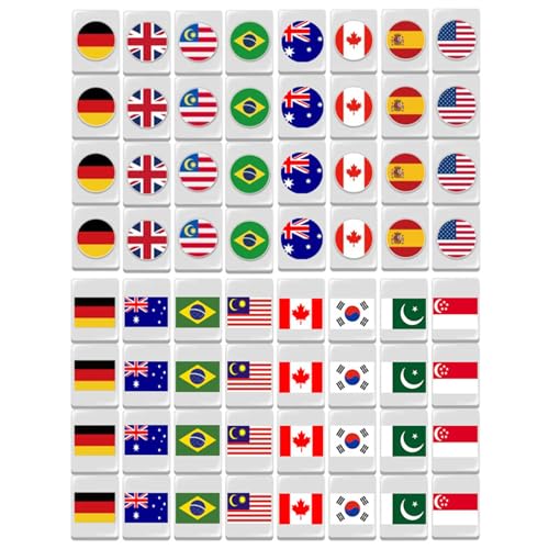 Mahjong mit Nationalflagge,Mahjong Set mit Flagge,64-teiliges Spielkartenspiele für Erwachsene und Kinder - Flucht am Meer für Freunde Spielset,co von Generisch
