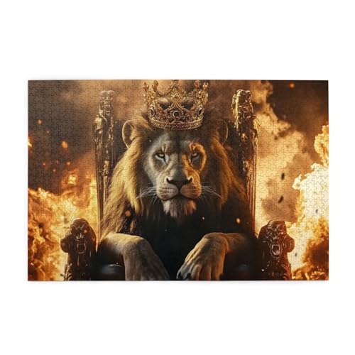 Majestic Lion Gold Crown 1000 Teile Puzzle für Erwachsene Holzpuzzles für Erwachsene Geschenke Wohnkultur von Generisch