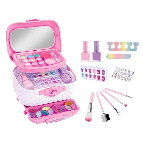 Make-up-Set für Mädchen, Kinder-Make-up-Set, Waschbares Spielzeug-Make-up-Set, Faltbarer Schönheitskoffer. Spielen Sie echtes Make-up-Spielzeug, Prinzessinnen-Puppen-Anziehspiel für Kinder, Teenager-M von Generisch