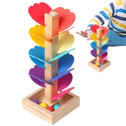 Marmorball Lernspiel - Holzspielzeug mit Musikbaum und Marmoreisenbahn | Buntes Kognitives Training mit 15 Farbflugzeugen, pädagogisches Klangspielzeug für Kinder von Generisch