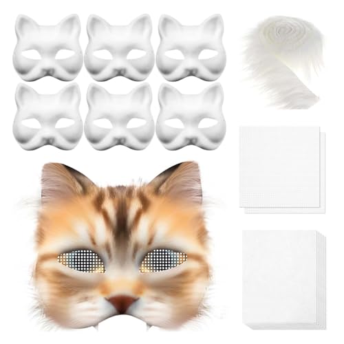 Maske Bastelset 6 Stück Leere Katzenmasken mit Kunstpelz Augennetz und Filztuch Komplettset zum Gestalten für Cosplay Karneval Halloween Maskenball Kostüm Accessoires Kreativprojekte Maske Bastelset 6 Stück Leere Katzenmasken mit Kunstpelz Augennetz und Filztuch Komplettset zum Gestalten für Cosplay Karneval Halloween Maskenball Kostüm Accessoires Kreativprojekte von Generisch