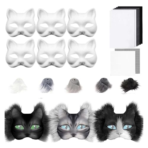Maske Bastelset 6 Stück Leere Katzenmasken mit Kunstpelz Augennetz und Filztuch Komplettset zum Gestalten für Cosplay Karneval Halloween Maskenball Kostüm Accessoires Kreativprojekte Maske Bastelset 6 Stück Leere Katzenmasken mit Kunstpelz Augennetz und Filztuch Komplettset zum Gestalten für Cosplay Karneval Halloween Maskenball Kostüm Accessoires Kreativprojekte von Generisch