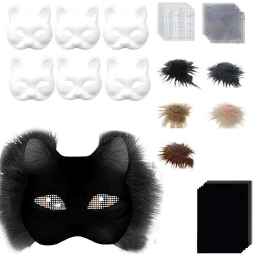 Maske Bastelset 6 Stück Leere Katzenmasken mit Kunstpelz Augennetz und Filztuch Komplettset zum Gestalten für Cosplay Karneval Halloween Maskenball Kostüm Accessoires Kreativprojekte Maske Bastelset 6 Stück Leere Katzenmasken mit Kunstpelz Augennetz und Filztuch Komplettset zum Gestalten für Cosplay Karneval Halloween Maskenball Kostüm Accessoires Kreativprojekte von Generisch