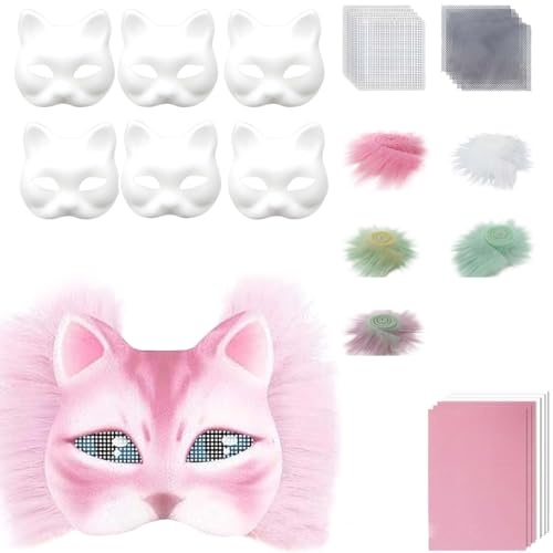 Maske Bastelset 6 Stück Leere Katzenmasken mit Kunstpelz Augennetz und Filztuch Komplettset zum Gestalten für Cosplay Karneval Halloween Maskenball Kostüm Accessoires Kreativprojekte Maske Bastelset 6 Stück Leere Katzenmasken mit Kunstpelz Augennetz und Filztuch Komplettset zum Gestalten für Cosplay Karneval Halloween Maskenball Kostüm Accessoires Kreativprojekte von Generisch