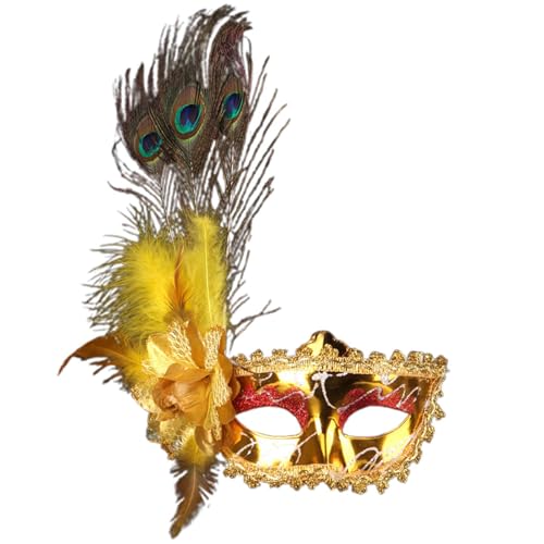 Masken Fasching,Maske Maskenball Therian Mask Damen Herren Venezianische Venezianisch Karneval Deko Carneval Masken Kostüm Gesicht Verkleidung Masquerade Women,Gold von Generisch