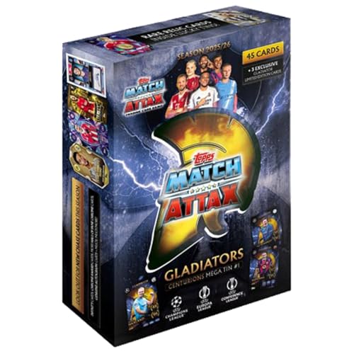 Match Attax CL 2025/26 Trading Cards Bundle | 1x Gladiators Mega Tin #1 „Centurions“ | 45 Sammelkarten | 3 Exklusive Limitierte Karten | Fußball Trading Cards | Neu & OVP von Generisch