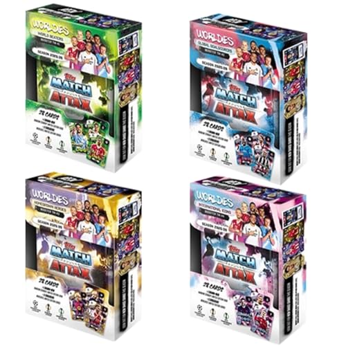 Match Attax CL 2025/26 Trading Cards Bundle | 1x WORLDIES Booster Tin Set | 4 Dosen (World Beaters, Global Goalscorers, Homegrown Heroes, International Icons) von Generisch