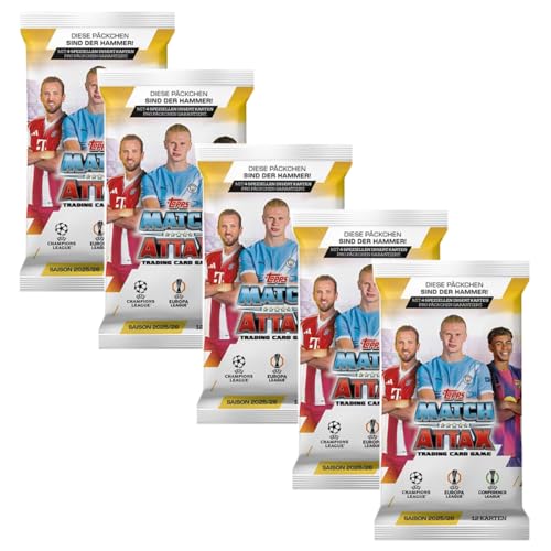 Match Attax CL 2025/26 Trading Cards Bundle | 5x Boosterpacks | Fußball Sammelkarten zum Sammeln & Tauschen | Neu & OVP von Generisch