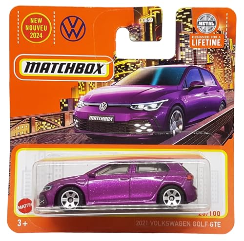 Matchbox - 2021 Volkswagen Golf GTE - MBX Metro 25/100 - HVN25 - Short Card - Metalflake Purple - VW - Superfast Lesney - 2024-1:64 von Generisch