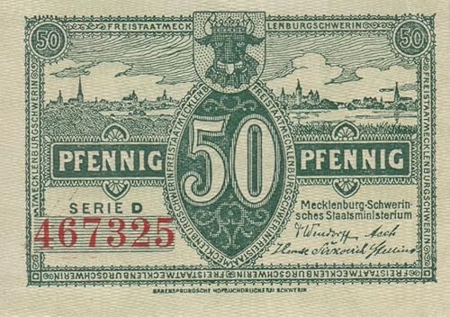 Mecklenburg-Schwerin Katalog-Nr. : MSW9h bankfrisch (I) 1922 50 Pfennig (Banknoten für Sammler) von Generisch