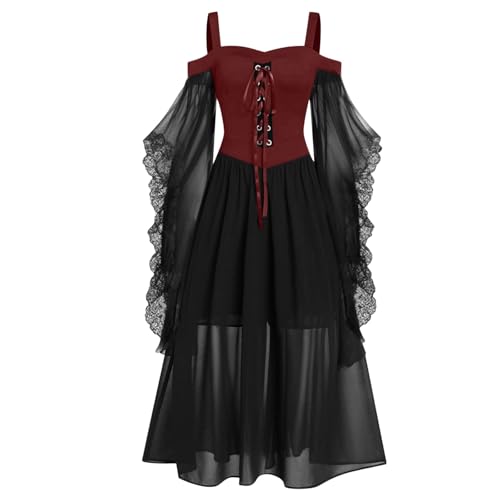 Medieval Gothic Dress Damen,Vintage Victorian Gebunden Taille Kleid mit Kapuze, Halloween Kostüm Damen,Renais Medieval Gothic Dress Damen,Vintage Victorian Gebunden Taille Kleid mit Kapuze, Halloween Kostüm Damen,Renais von Generisch