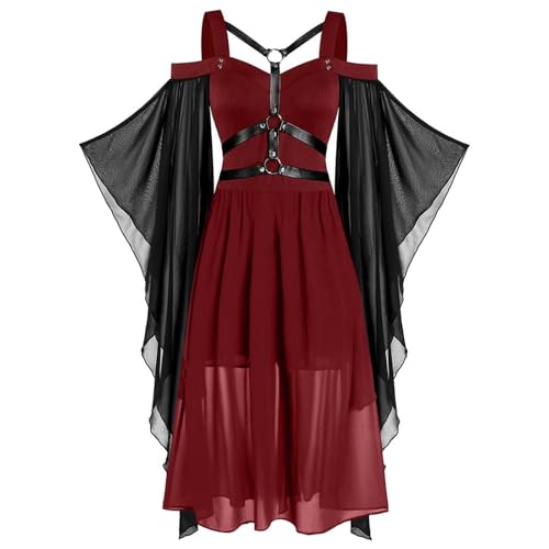 Medieval Gothic Dress Damen,Vintage Victorian Gebunden Taille Kleid mit Kapuze, Halloween Kostüm Damen Trompetenärmel Medieval Gothic Dress Damen,Vintage Victorian Gebunden Taille Kleid mit Kapuze, Halloween Kostüm Damen Trompetenärmel von Generisch