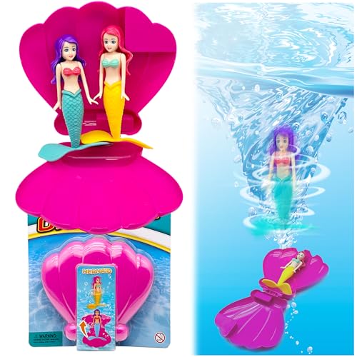 Meerjungfrauen-Pool-Spielzeug-Muschel, inklusive 2 Stück Meerjungfrau und 1 Muschel, Sommer-Schwimmwasserspielzeug, Schwimmbad-Zubehör, kleine Meerjungfrau-Partyzubehör und Wasserspielzeug für Mädchen von Generisch