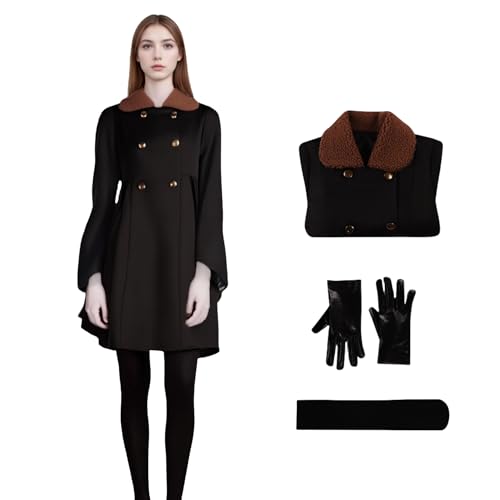 Megan-Kostüm, Cosplay, Horrorfilm-Puppen-Kostüm, Outfit, schwarzer Plüschkragen, Jacke mit Handschuhen und Socken für Halloween, Karneval, Party (Schwarz, S) von Generisch