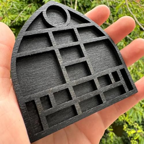 Mehrfarbiges Miniatur-Schmuckregal mit verschiedenen Gittern, Mond- und Pilz-Thema, Puppenhaus-Aufbewahrungsregal, kleine Fächer für kleine Dekoration und Sammlerstücke von Generisch