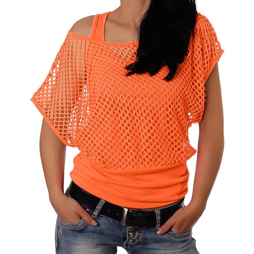 Mesh Oberteil Damen Netzoberteil Damen One Shoulder Oberteil Damen 80er 90er Jahre Outfit Damen Netzoberteil Tank Top Frauen Netzshirt Neon Shirt Festival Oberteil Hippie Karneval Fasching Mottoparty von Generisch