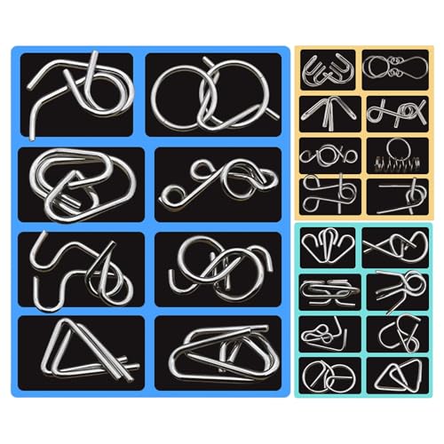Metalldraht Puzzle High Carbon Stahl - 24-teiliges Knobelspiel Mit Aufbewahrungstasche, Traditionelles Ringpuzzle, Metall Puzzle Ringe Set, Für Partyspiele, Geschenke, Denksportaufgaben von Generisch