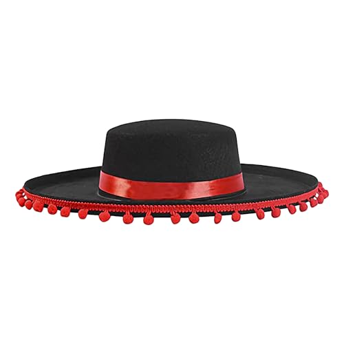 Mexikanischer Hut, großer mexikanischer Sombrero-Hut mit Ball, breite Krempe, großes Outfit, Zubehör, spanisches Cosplay-Kostüm für Fotografie, Halloween & Urlaub von Generisch