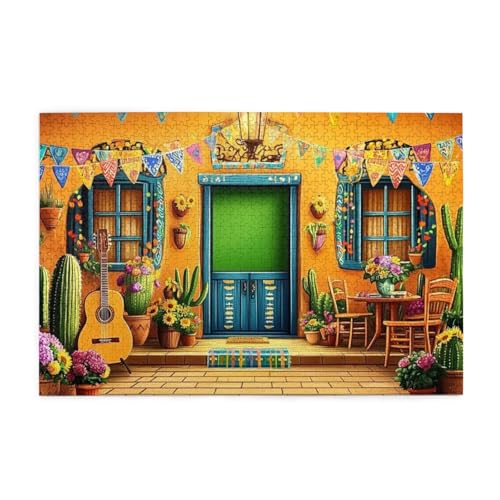 Mexikanischer Innenhof 1000 Teile Puzzle für Erwachsene Holzpuzzles für Erwachsene Geschenke Heimdekoration von Generisch