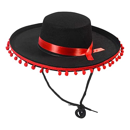Mexikanischer Sombrero, Flamenco-Kostümhut, spanisches Thema, Kopfbedeckung, Pom-Pom Sombrero für Erwachsene, Cosplay-Outfit-Zubehör, Urlaub, Halloween, Geburtstags-Event, Vliesstoff, Fiesta-Hut von Generisch