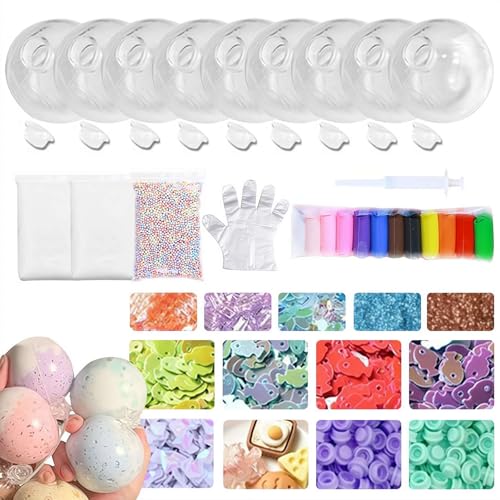 Milky Blank Skins Leerer Stressball DIY Kit, 2025 Neues Leeres Druckball-Haut-Bausatz zum Selbermachen, Vakuum Squeeze DIY Clear Stress Ball Making Kit, DIY Material für sensorischen und Stressabbau von Generisch