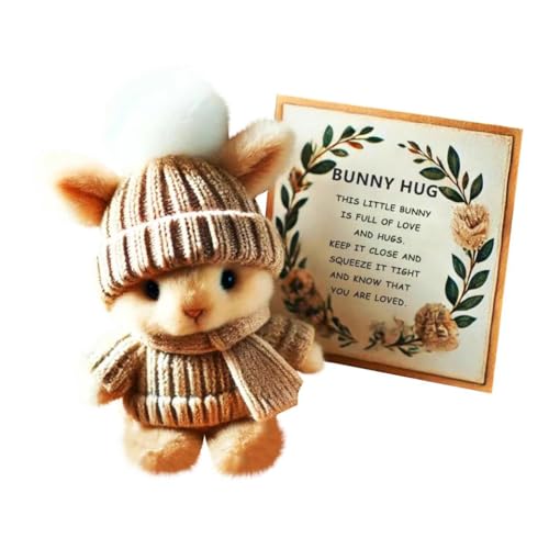 Mini Bunny Hug Cute Easter Gift Positive Easter Bunny Plush Toy with Knitted Hat & Gift Box Emotionale Unterstützung Häkelner Kaninchen Kuscheltier Pocket Hugs Bunnies Stofftier (Khaki) von Generisch