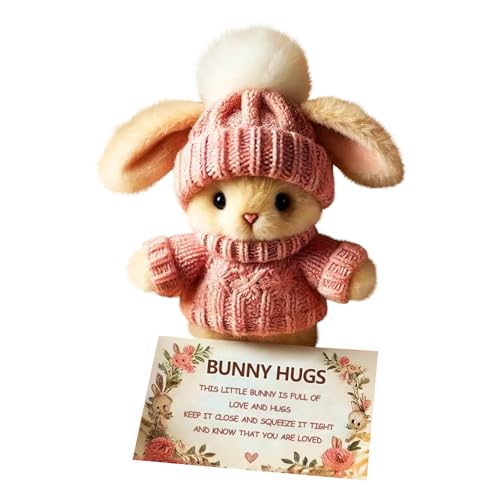 Mini Bunny Hug Cute Easter Gift Positive Easter Bunny Plush Toy with Knitted Hat & Gift Box Emotionale Unterstützung Häkelner Kaninchen Kuscheltier Pocket Hugs Bunnies Stofftier (Pink) von Generisch