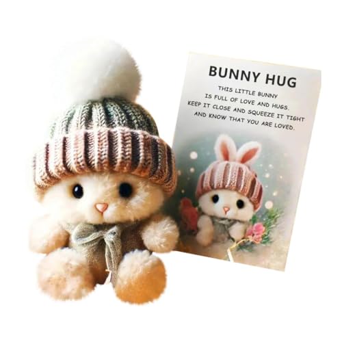 Mini Bunny Hug Cute Easter Gift Positive Easter Bunny Plush Toy with Knitted Hat & Gift Box Emotionale Unterstützung Häkelner Kaninchen Kuscheltier Pocket Hugs Bunnies Stofftier (grau) von Generisch