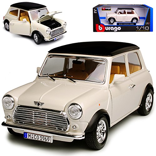 Mini Cooper altes Ur Modell Weiss mit Schwarzem Dach 1959-2000 1/18 Bburago Modell Auto von Generisch