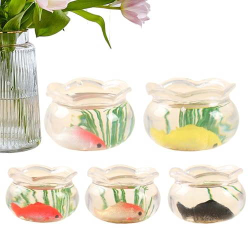 Mini-Fischbecken – Miniatur-Aquarium-Set mit 5 Stück, Maßstab 1:12, kleine, realistische Aquarium-Dekoration für Puppenhaus, Basteln und Ornamente, Gartenszenen-Display von Generisch