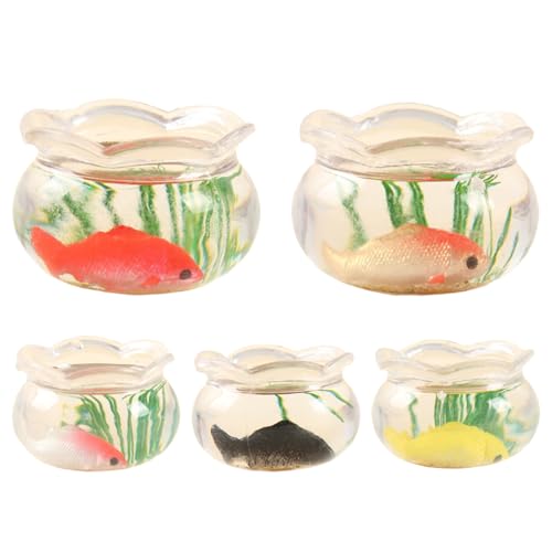 Mini-Fischtank, Puppenhaus-Haustiernapf, Set mit 5 realistischen Aquarium-Dekoration, Miniatur-Szenen-Display, ideal für Handwerk, Ornamente, Garten, Haus, Wohnzimmer, 0,79 x 1,18 Zoll Mini-Fischtank, Puppenhaus-Haustiernapf, Set mit 5 realistischen Aquarium-Dekoration, Miniatur-Szenen-Display, ideal für Handwerk, Ornamente, Garten, Haus, Wohnzimmer, 0,79 x 1,18 Zoll von Generisch
