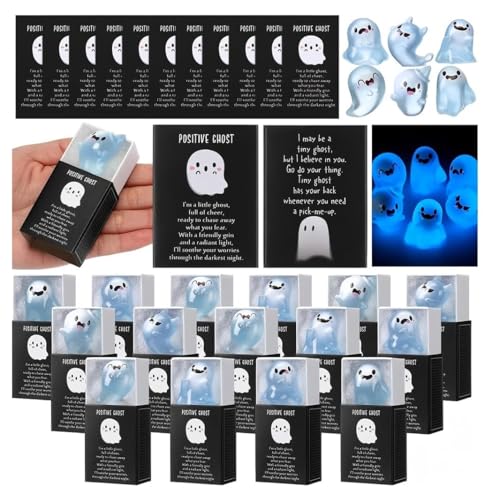 Mini-Geisterfiguren mit Box, leuchtet im Dunkeln, 12/24 Sets, Halloween-Mini-Geisterfiguren, für Halloween-Partygeschenke, Korbfüller, positiv, für Kollegen, Freunde, Familie (24 Stück) von Generisch