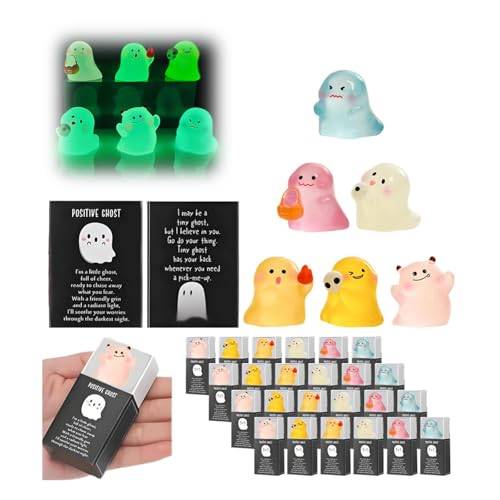 Mini-Geisterfiguren mit Box, leuchtet im Dunkeln, Geisterboxen, Mini-Geister-Figuren für Klassengeschenke, Büro, kleine Miniatur-Figuren für Mikro-Landschaftsparty, 24 Stück von Generisch