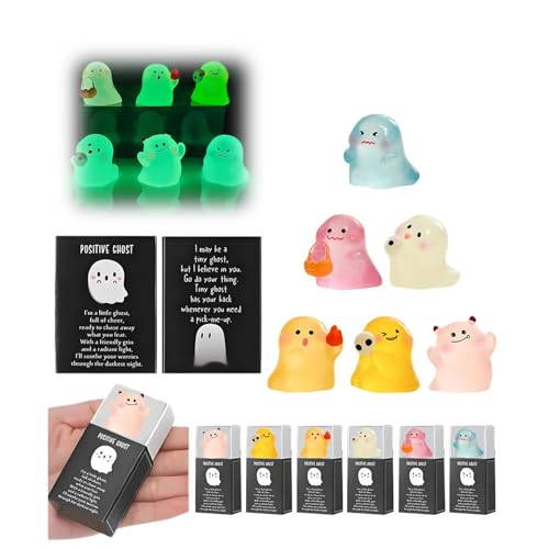 Mini-Geisterfiguren mit Box, leuchtet im Dunkeln, Geisterboxen, Mini-Geister-Figuren für Klassengeschenke, Büro, kleine Miniatur-Figuren für Mikro-Landschaftsparty, 6 Stück von Generisch