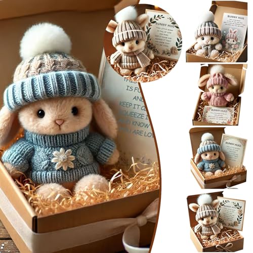 Mini Hasen Umarmung,Plüsch Süßes Ostergeschenk,Emotional Support Rabbit,Emotionale Unterstützung,Geschenk für Lehrer,Mini Osterhase PlüSchspielzeug,FreundesInklusive Box und Karte (Blau) von Generisch