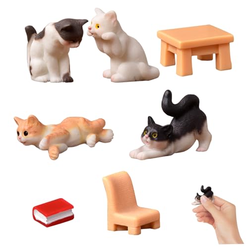 Mini -Katzen mit Mini -Buchstuhl Stuhl 7pcs/Set Harz realistische Puppenhaus Miniatur Katzen Kuchen Topper für Home Landscape Dekoration Dollhouse Accessoires Mini -Katzen mit Mini -Buchstuhl Stuhl 7pcs/Set Harz realistische Puppenhaus Miniatur Katzen Kuchen Topper für Home Landscape Dekoration Dollhouse Accessoires von Generisch