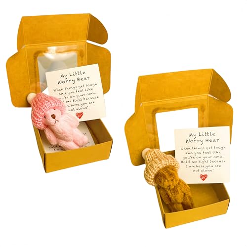 Mini-Plüsch-Teddybär in Box, weiche, kleine Stoffpuppe, Mini-Plüschbär mit inspirierender Karte, Taschenbär-Umarmung in Einer Box für Verliebte, Geburtstag, Valentinstag (2STÜCK-6) von Generisch