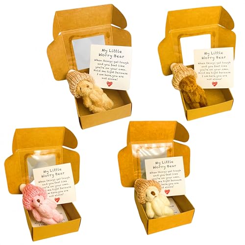 Mini-Plüsch-Teddybär in Box, weiche, kleine Stoffpuppe, Mini-Plüschbär mit inspirierender Karte, Taschenbär-Umarmung in Einer Box für Verliebte, Geburtstag, Valentinstag (4STÜCK) von Generisch