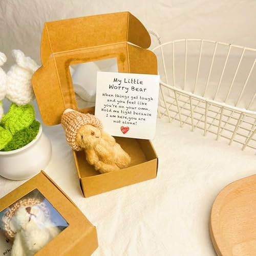 Mini Plüschbären Kleine, Teddybär Klein, Kleiner Bär in Einer Box, Handmand Emotional Support Crochet Bear Toys mit positiven Karten, für Freunde Familie Abschlussfeier (Braun) von Generisch