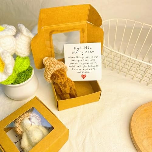Mini Plüschbären Kleine, Teddybär Klein, Kleiner Bär in Einer Box, Handmand Emotional Support Crochet Bear Toys mit positiven Karten, für Freunde Familie Abschlussfeier (Kaffee) von Generisch