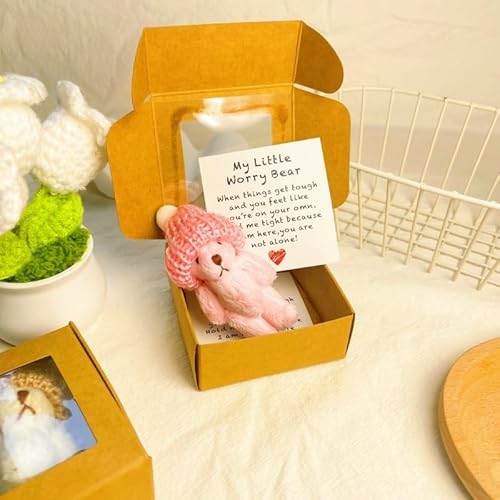 Mini Plüschbären Kleine, Teddybär Klein, Kleiner Bär in Einer Box, Handmand Emotional Support Crochet Bear Toys mit positiven Karten, für Freunde Familie Abschlussfeier (Rosa) von Generisch