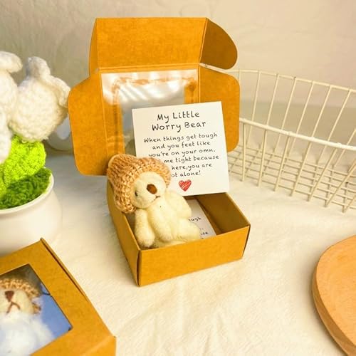 Mini Plüschbären Kleine, Teddybär Klein, Kleiner Bär in Einer Box, Handmand Emotional Support Crochet Bear Toys mit positiven Karten, für Freunde Familie Abschlussfeier (Weiß) von Generisch