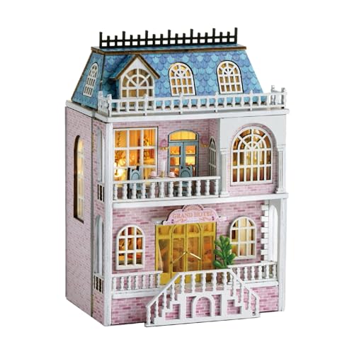 -Puppenhaus-Möbel-Set, -Puppenhaus aus Holz, DIY-Puppenhaus-Set, Miniatur-Puppenhaus-Set mit Möbeln und LED-Lichtern, handgefertigtes Basteln, Miniatur-Raum-Set für Teenager und Erwachsene von Generisch