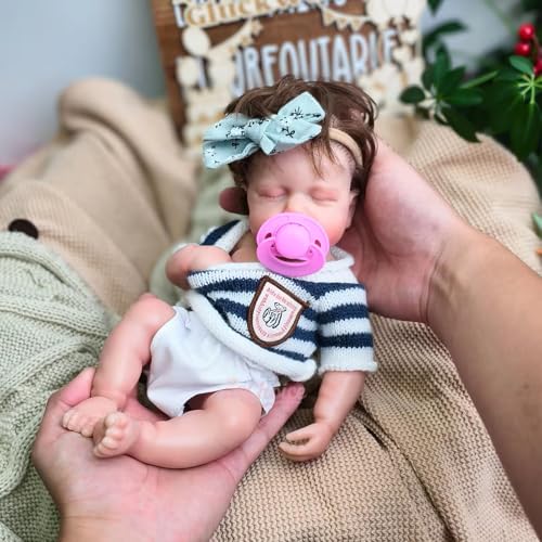 Mini-Reborn-Babypuppe 30 cm lebensecht mit geschlossenen Augen offenem Mund, realistische handgefertigte Neugeborenen-Sammlerpuppe von Generisch