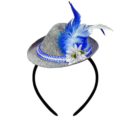 Mini Tiroler Hut, Seppelhut Haarreif Mit Feder,Trachtenhut,Seppelhut Haarreif Bayerische Tirolerhut Bayern Trachtenhut Kopfschmuck Bierfest Tiroler Hut KostüM Accessoire FüR Damen & MäDchen (Blau) von Generisch