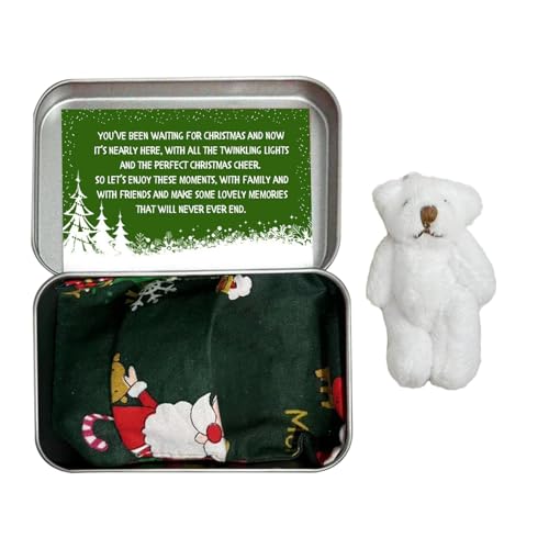 Mini -Weihnachts -Taschenbär in Einer | Tiny Bear Box Plüsch gefülltes Spielzeug | Bär mit Quilt und Karten | Entzückendes Bärengeschenk für Geburtstag Babyparty Urlaub Sammlerverzierung von Generisch